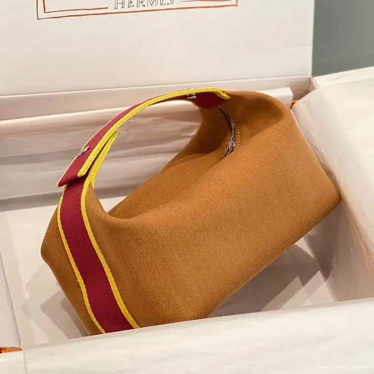 Cheap Hardware Trousse In Hermes Canvas Palladium Brown Red Bride-A-Brac Case 0423